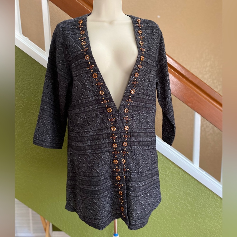 NWT Soft Surrounding Sweater 3/4 SleeveBeatrice  Topper Beaded Cardigan Sz M #A8